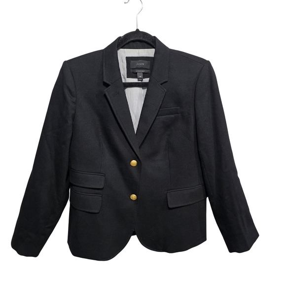 J. CREW Schoolboy Blazer in Black Wool with Gold Buttons Size 12P Preppy Office - Picture 2 of 11